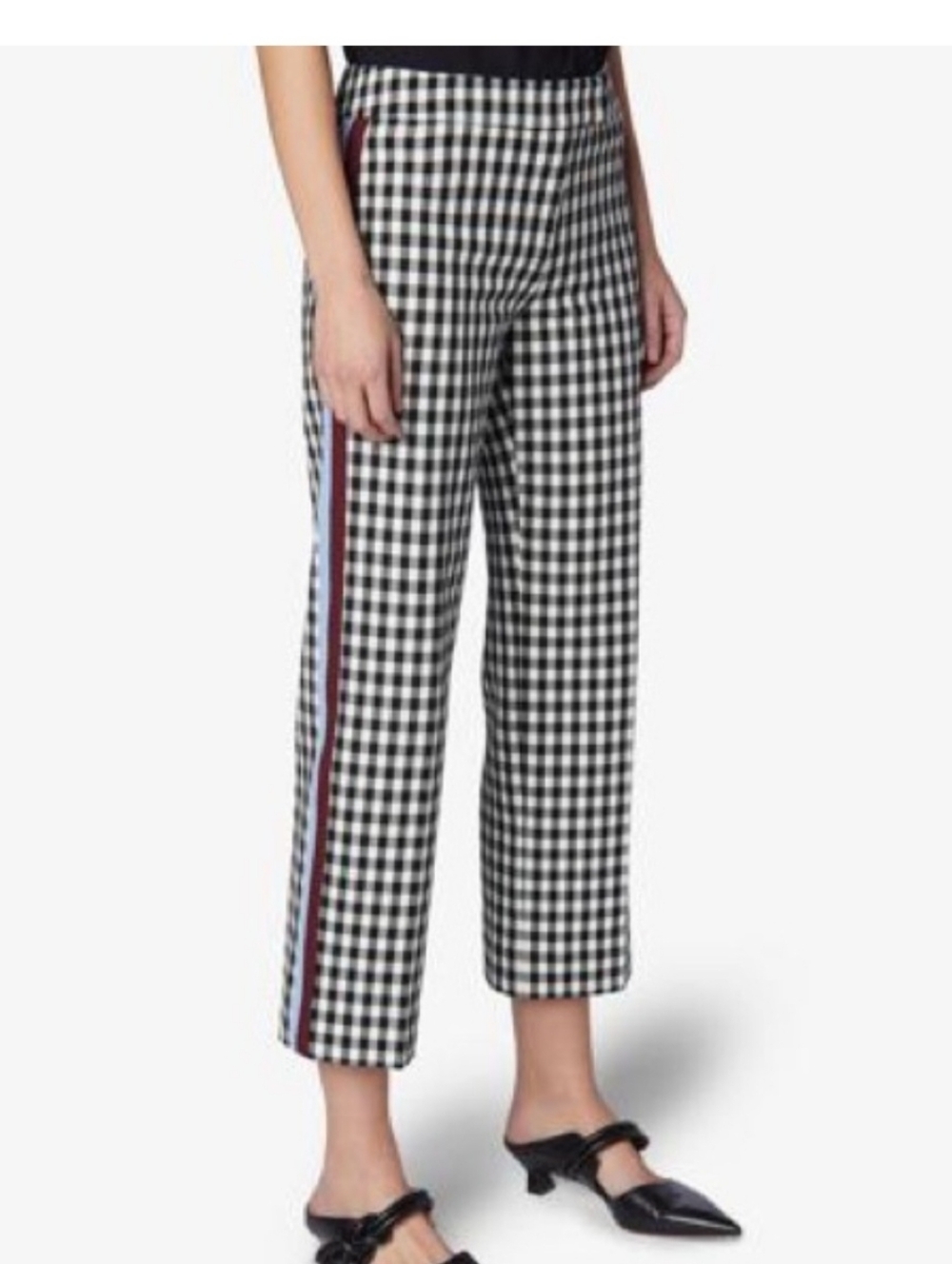 Black & White Gingham Pants with Burgundy and Light Blue Stripe